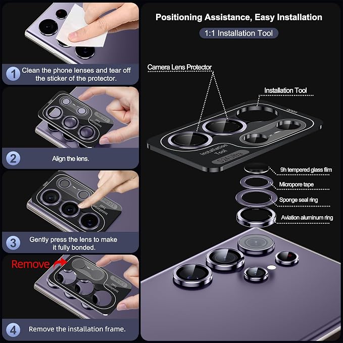 WSKEN for Samsung Galaxy S24 Ultra Camera Lens Protector - Ultra Thin | Case Friendly, 9H Shatterproof Tempered Glass, Anti Scratch Metal Circle, Camera Screen Protector Cover Accessories, Violet - Image 6