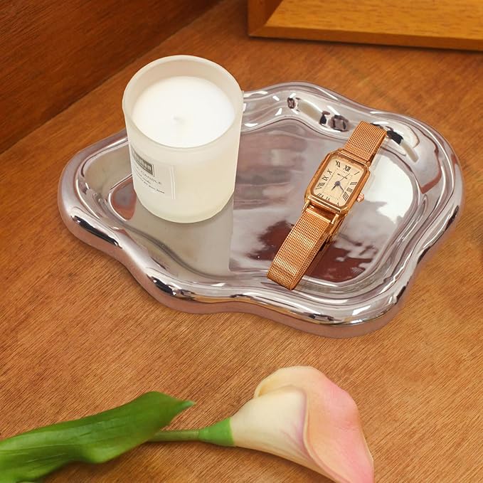 CCINPPY Ceramic Cloud Jewelry Tray Trinket Dish Key Bowl Nightstand Decor | Decorative Small Desk Tray Jewelry Plate Key Holder Bowl Cute Bedroom Room Decor Aesthetic, Gift for Women, Silver Large by CCINPPYJEWELRYACCESSORIES