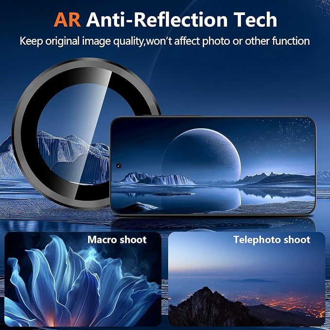 for Samsung Galaxy A37/A57 Camera Lens Protector, Individual Metal Ring Tempered Glass Lens Cover, [Strong Adsorption] Scratch Resistant Ultra-Thin HD Clear Lens Cover, 1 Set-Black Ring - Image 3