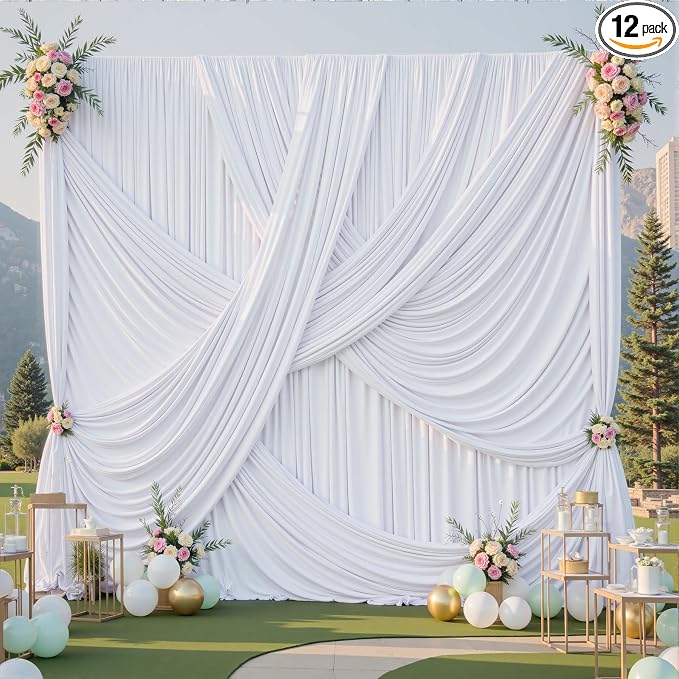 60x12 ft White Backdrop Curtains for Weddings Parties, Birthdays and Photos by PartyVillage