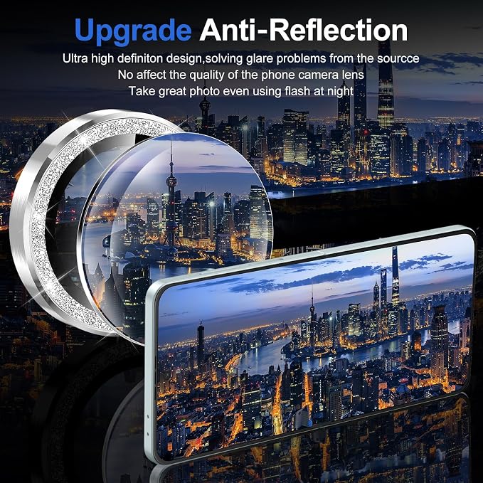for Samsung Galaxy Z Flip 7 Camera Lens Protector, Individual Metal Ring Tempered Glass Lens Cover, [Strong Adsorption] Scratch Resistant Ultra-Thin HD Clear Lens Cover, 1 Set-Silvery Sparkly - Image 4
