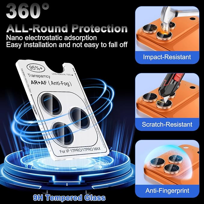 Meshine for iPhone 17 Pro/17 Pro Max Camera Lens Protector,Scratch Proof,Strong Adsorption,9H Hardness with Metal Ring Camera Cover,Ultra Thin Case Friendly, Accessories Lens Protector,Clear - Image 3