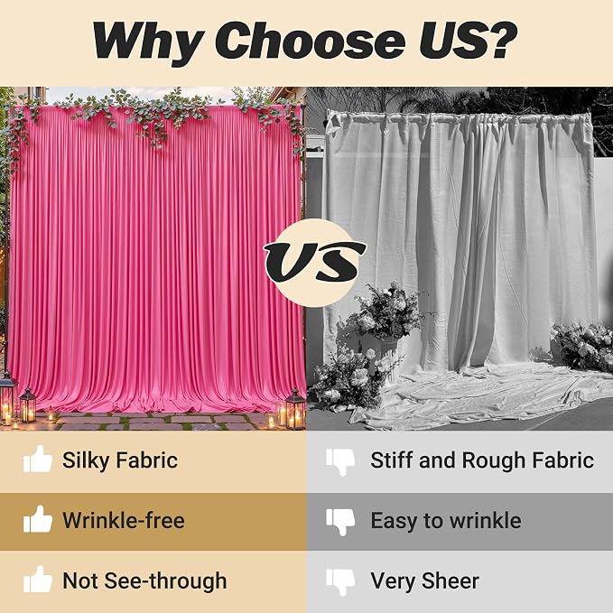 32ftx10ft Wrinkle Free Hot Pink Backdrop Curtain - 10 Feet Photography Backdrop Drapes, Silky Polyester Back Drop Cloth for Wedding Baby Shower Balloon Arch Background - Image 6