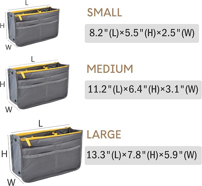 Vercord Purse Organizer Insert for Handbags Bag Organizers Inside Tote Pocketbook Women Nurse Nylon 13 Pockets Grey Medium - Image 3