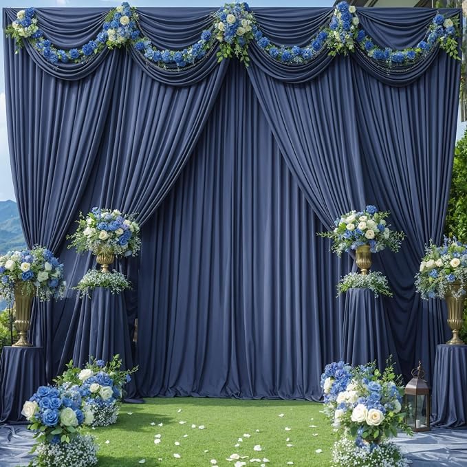 6 Panels Navy Blue Backdrop Curtains for Wedding Party Wrinkle Free Backdrops Curtain Drapes Fabric Decorations Photo Back Drop Cloth for Baby Shower Photography Stage Reception 30ft(W) x 12ft(H) - Image 9