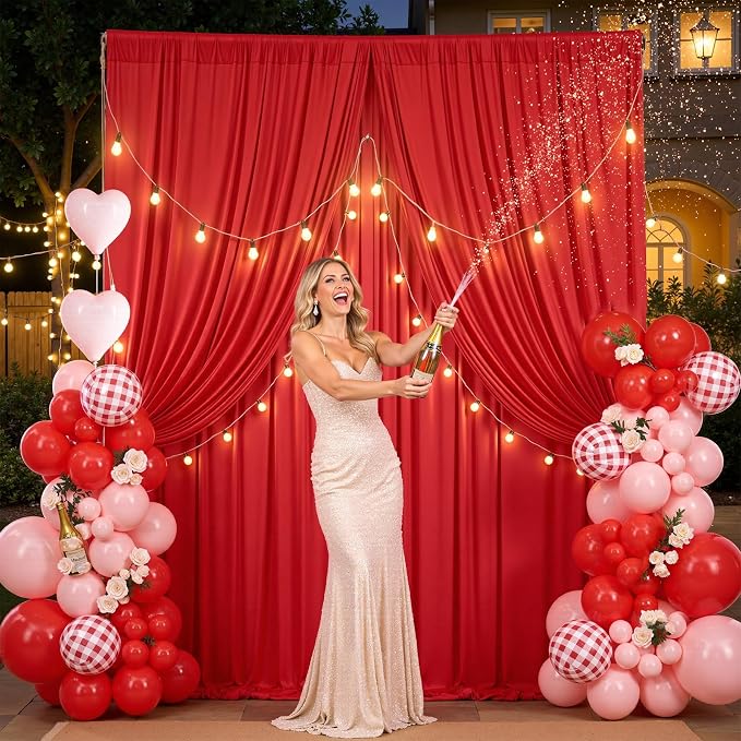 20x12 ft Red Backdrop Curtains for Weddings Parties, Birthdays and Photos | 4 Panels 5x12 ft, Wrinkle-Free Polyester Drapes, Washable, Ironable, 4 in Rod Pocket for Baby Showers Photography Background - Image 7