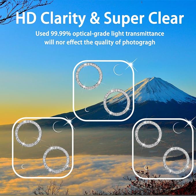 Dengduoduo 3 Pack Tempered Glass Camera Lens Protector for iPhone 15 6.1" & for iPhone 15 Plus 6.7", Bling Glitter, Ultra HD, 9H Hardness, Anti-Scratch, Case Friendly, Easy to Install - Image 3