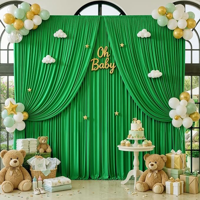50x12 ft Green Backdrop Curtains for Weddings Parties, Birthdays and Photos | 10 Panels 5x12 ft, Wrinkle-Free Polyester Drapes, Washable, Ironable, 4 in Rod Pocket for Baby Showers Photography Background - Image 5