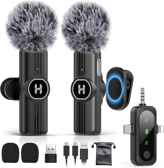 HEHOTTC 3 in 1 Mini Wireless Lavalier Microphone for All Devices (iOS, Andriod, Camera, PC) - Noise Reduction Lapel Mic for Recording, Clip on Omni Lav Mic for Video Recording, Tiktok, YouTube, Vlog by HEHOTTC
