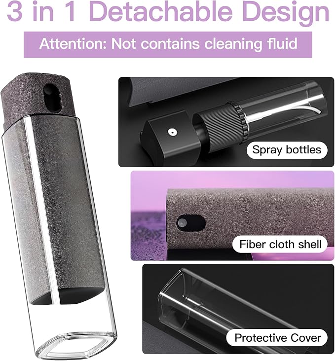 CUIUD Screen Cleaner Kit, Two in One Screen Cleaner Spray and Wipe, Touchscreen Mist Cleaner Spray Bottle for Phone/Laptop/Tablet/TV/Monitor/Car Screens(Grey) - Image 4