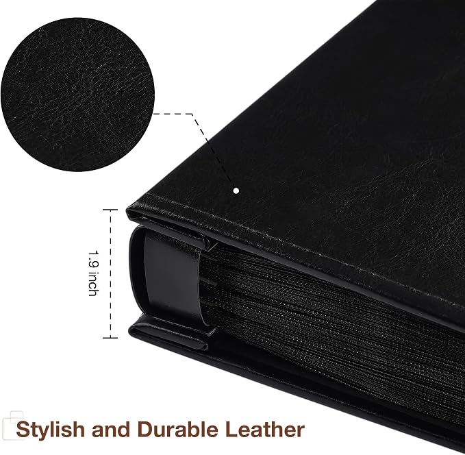 potricher Small Photo Album 4x6 300 Photos, Leather Cover, Black | Leather 4x6 Picture Album with 300 Horizontal Pockets, Photo Book for Family, Wedding, Anniversary, and Baby - Image 6