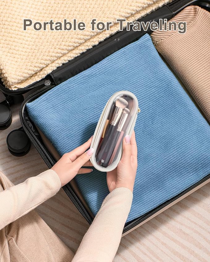 Soimeat Clear Travel Makeup Brush Holder, Leather Makeup Brush Toiletry Bag, Portable Cosmetic Brush Case, Transparent Waterproof Makeup Brush Storage Bag, White, Large - Image 6