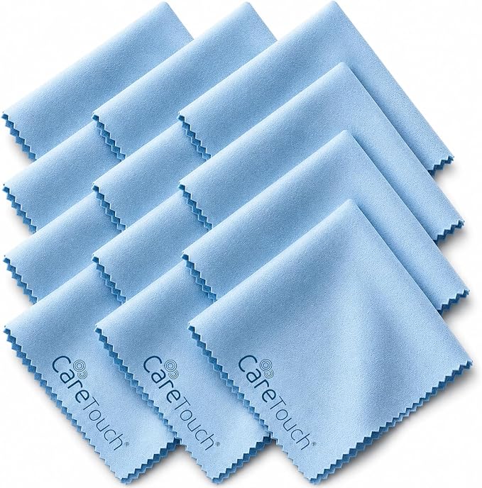 Care Touch Eyeglass Cleaning Cloth - 12 Pack of Microfiber Cleaning Cloth for Glasses, Lenses, Phones and Screens - Large, Lint-Free, Reusable and Scratch-Free - 6 x 7 Inches - Blue by CareTouch