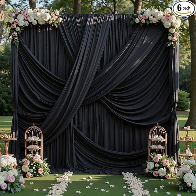 30x12 ft Black Backdrop Curtains for Weddings Parties, Birthdays and Photos by PartyVillage