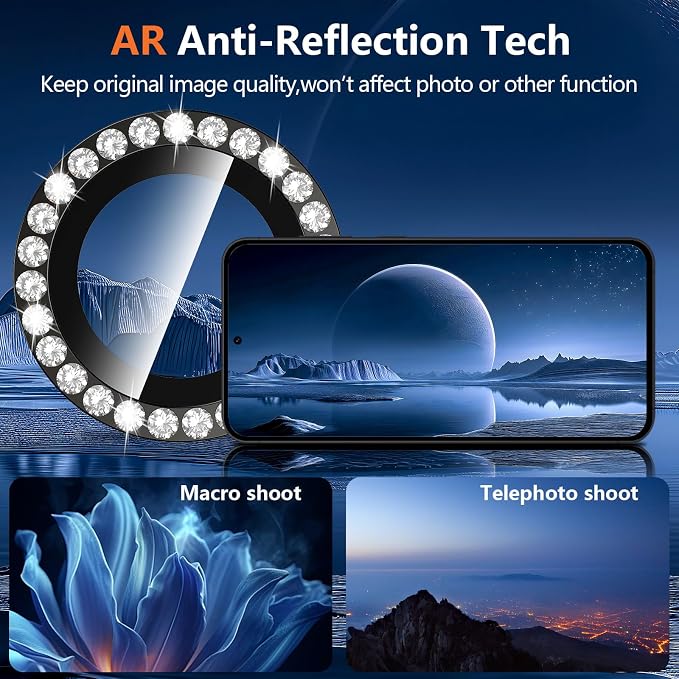 for Samsung Galaxy S24 Plus Camera Lens Protector, Individual Metal Ring Tempered Glass Lens Cover, [Strong Adsorption] Scratch Resistant Ultra-Thin HD Clear Lens Cover, 1 Set-Black Diamond - Image 3