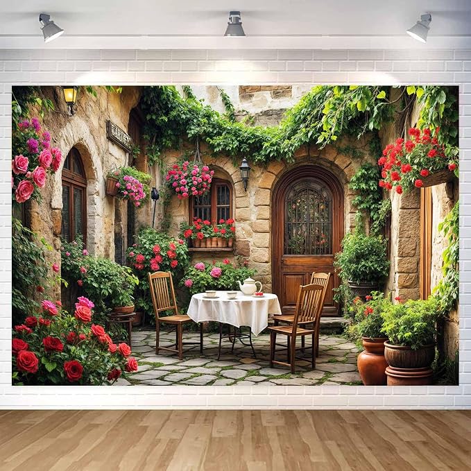 7X5ft Italian Theme Backdrop Italy Town Street Backdrop for Photography, Europe Village Town Landscape Photography Background Garden Tea Party Barnner Photo Studio Props, Color-1 - Image 4