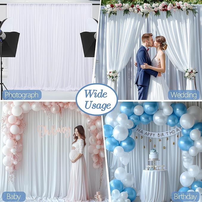 30x10ft Wrinkle Free White Backdrop Curtain for Parties Soft Fabric Drapes Wedding White Curtain Backdrop for Birthday Party Decorations Background for Photography 5x10ft, 6 Panels - Image 6