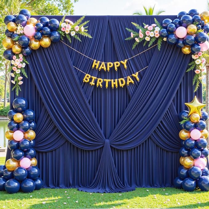 8 Panels Navy Blue Backdrop Curtain for Parties Wrinkle Free Photo Curtains Backdrop Drapes Fabric Decoration for Wedding Birthday Party Baby Shower 40ft(W) x 10ft(H) - Image 8