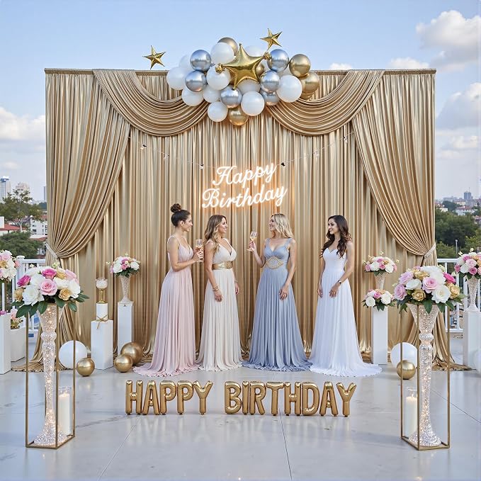 20x10FT Champagne Sequin Backdrop Curtain for Party - 4 Panels 5x10FT Wrinkle-Free Shimmer Drapes for Birthday, Wedding, Christmas, Decorations & Photography - Image 3