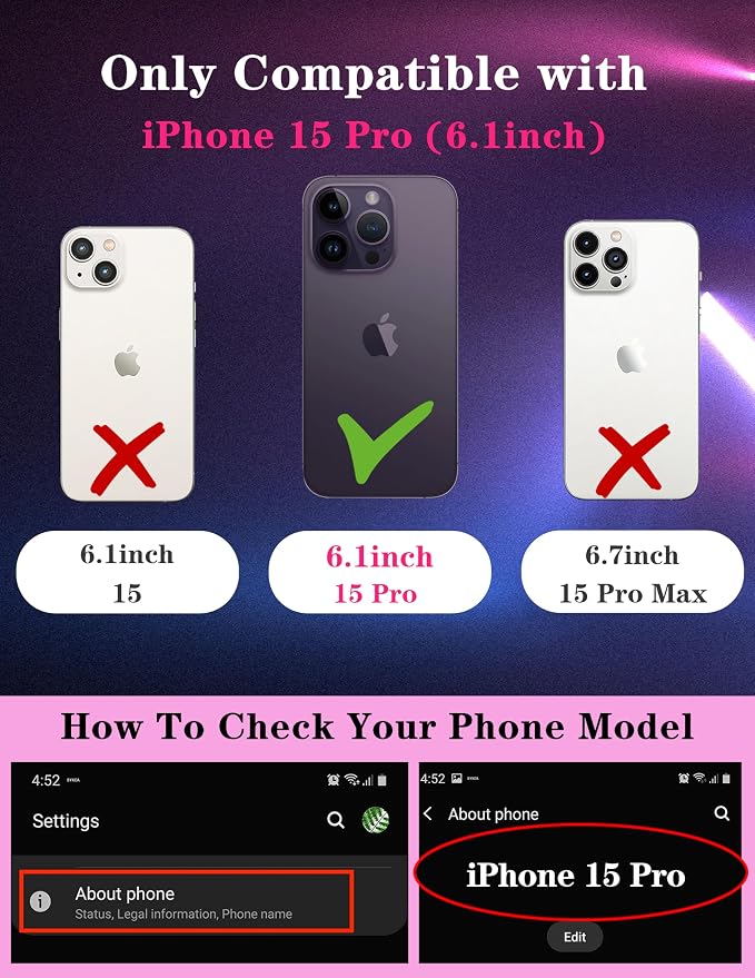 (2in1 for iPhone 15 Pro Case Moon for Women Cute Phone Cover Stars Pretty Space Black Aesthetic Flowers Design with Slide Camera Cover Protective Stand Holder for iPhone 15 Pro Cases 6.1'' - Image 2