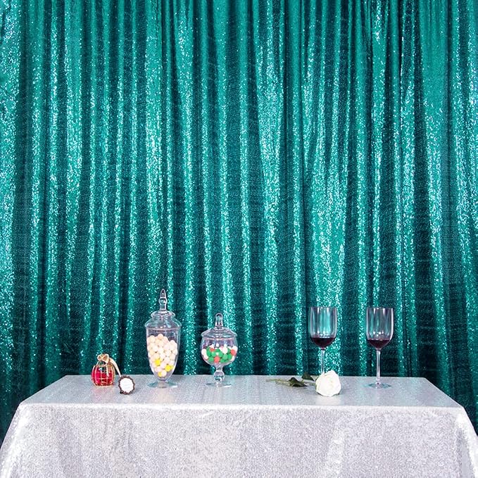 SquarePie 8x8ft Teal Sequin Backdrop, High Density Non-Transparent Glitter Curtain for Photography, Birthday, Wedding Party Decorations, Thick Solid Background with 4" Rod Pocket, 1 Panel - Image 9