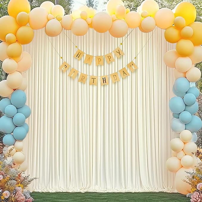 Ivory Backdrop Curtain 2 Panels-Wrinkle-Free Beige Curtains Polyester Photography Drapes for Wedding Party Baby Shower Photo Background Decorations- 8 X10FT (Ivory) - Image 2