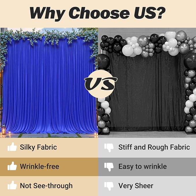 16ftx10ft Wrinkle Free Royal Blue Backdrop Curtain - 10 Feet Photography Backdrop Drapes, Silky Polyester Back Drop Cloth for Wedding Baby Shower Balloon Arch Background - Image 6