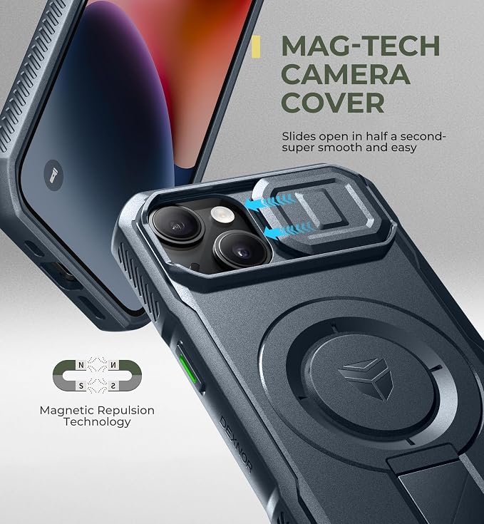 Dexnor for iPhone 13/14 Case with Slide Camera Cover & Adjustable Kickstand, Compatible with MagSafe, Rugged Shockproof Bumper Cases Heavy-Duty Magnetic Protective Cover,6.1 inch,Navy Blue - Image 4