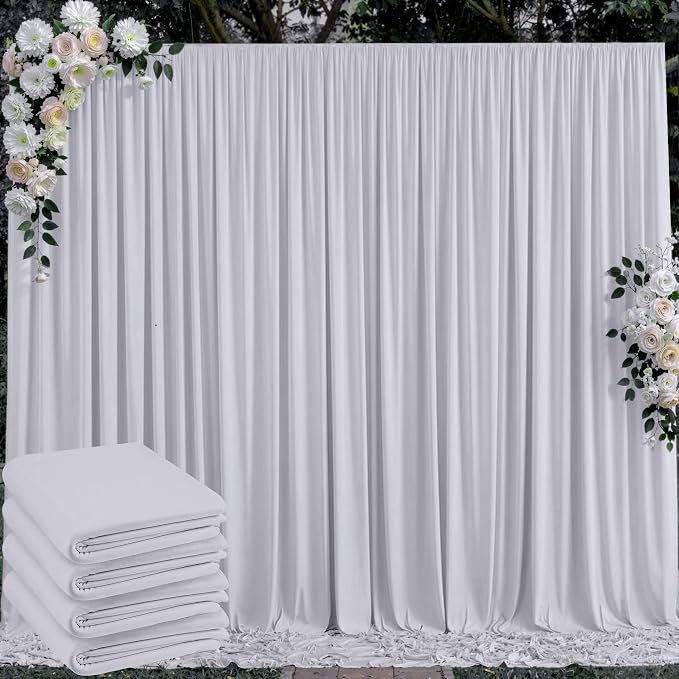 20 ft x 10 ft Wrinkle Free Silver Backdrop Curtain for Parties, Polyester Silver Grey Backdrop Drapes 4 Panels 5x10ft for Baby Shower Photoshoot Engagement Wedding Birthday Photography Background by Outpain
