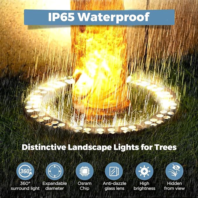Outdoor Ring Tree Lights, 72W LED Landscape Uplighting for Trees, 3000K Warm White, Low Voltage IP65 Waterproof, 15.35" Inner Diameter, DC24V Driver Included, 10080 Lumens, Set of 6 - Image 5