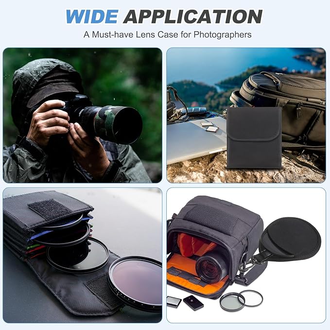 PATIKIL 37mm Lens Filter Case, 2PCS 2 Pockets Camera Filter Carry Bag Nylon Shockproof Camera Filter Lens Protector Pouch for Photography Round Circular Square Filters Storage, Black - Image 6