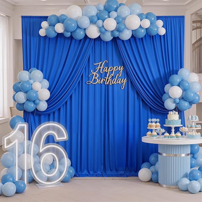 30ft x 10ft Wrinkle Free Royal Blue Backdrop Curtains for Parties, 6 Panels 5x10ft Silky Polyester Blue Photo Backdrop Drapes for Weddings Birthday Party Photography Background Stand - Image 4