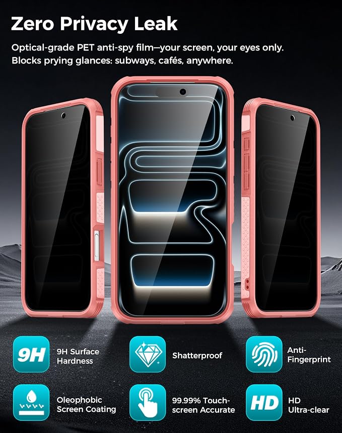 Goton 3 in 1 for iPhone 17 Pro Max Case with Privacy Screen Protector Pink | Glass Camera Lens Protector,Compatible for MagSafe,Invisible Kickstand, Shockproof Phone Cover for iPhone 17 Promax - Image 5