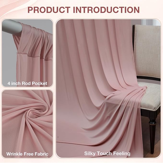 50ftx10ft Wrinkle Free Dusty Pink Backdrop Curtains for Parties, Silky Polyester Photo Backdrop Drapes 10 Panels 5x10ft Back Drop Cloth for Wedding Birthday Baby Shower Photography Background - Image 2