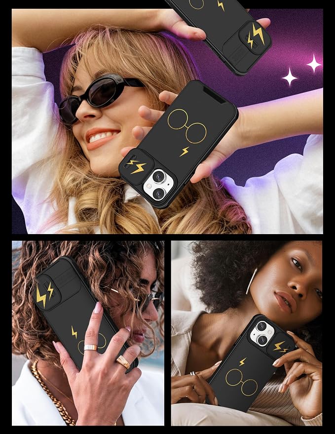 (2in1 for iPhone 15 Case for Women Cute Phone Cover Girly Teen Boys Pretty Black Glasses Unique Design with Slide Camera Cover Protective Stand Holder for iPhone 15 Cases 6.1'' - Image 6