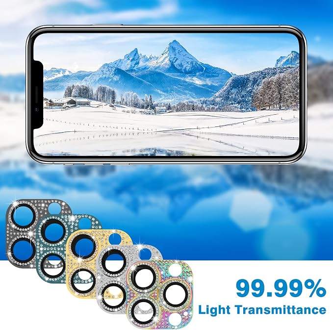 Compatible with iPhone 12 Pro Max Camera Lens Protector, Bling 3D Rhinestone Diamond 9H Tempered Glass Camera Cover Anti Scratch Shockproof Lens Screen Full Protective Cover - Image 5