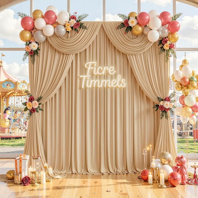 30 ft x 8 ft Thick Champagne Backdrop Curtain for Wedding Parties, 6 Panels 5 ft x 8 ft Wrinkle Free Polyester Champagne Photo Backdrop Drapes, Birthday Party Home Decoration Supplies - Image 8