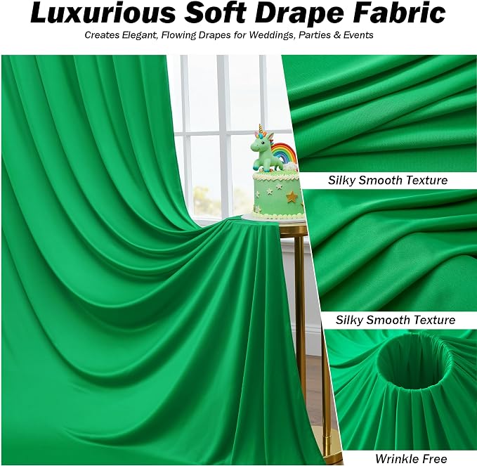 50x12 ft Green Backdrop Curtains for Weddings Parties, Birthdays and Photos | 10 Panels 5x12 ft, Wrinkle-Free Polyester Drapes, Washable, Ironable, 4 in Rod Pocket for Baby Showers Photography Background - Image 2