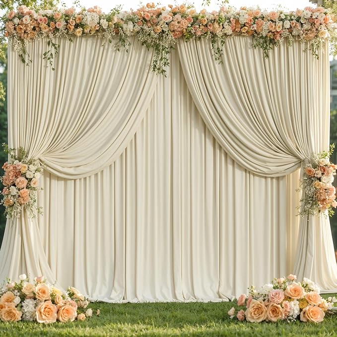 6 Panels Backdrop Curtains for Wedding Party Wrinkle Free Beige Backdrops Curtain Drapes Fabric Decorations Photo Back Drop Cloth for Baby Shower Photography Stage Reception 30ft(W) x 12ft(H) - Image 3