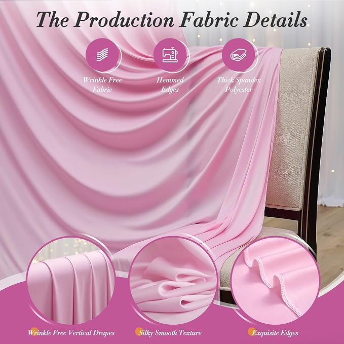 50 ft x 10 ft Wrinkle Free Pink Backdrop Curtain Panels, Polyester Photography Backdrop Drapes, Wedding Party Home Decoration Supplies - Image 7
