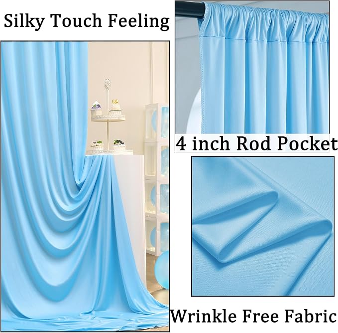 10ft x 10ft Wrinkle Free Baby Blue Backdrop Curtain for Parties, Polyester Blue Photo Backdrop Drapes 2 Panels 5x10ft for Wedding Party Photography Background Baby Shower Birthday Decor - Image 2