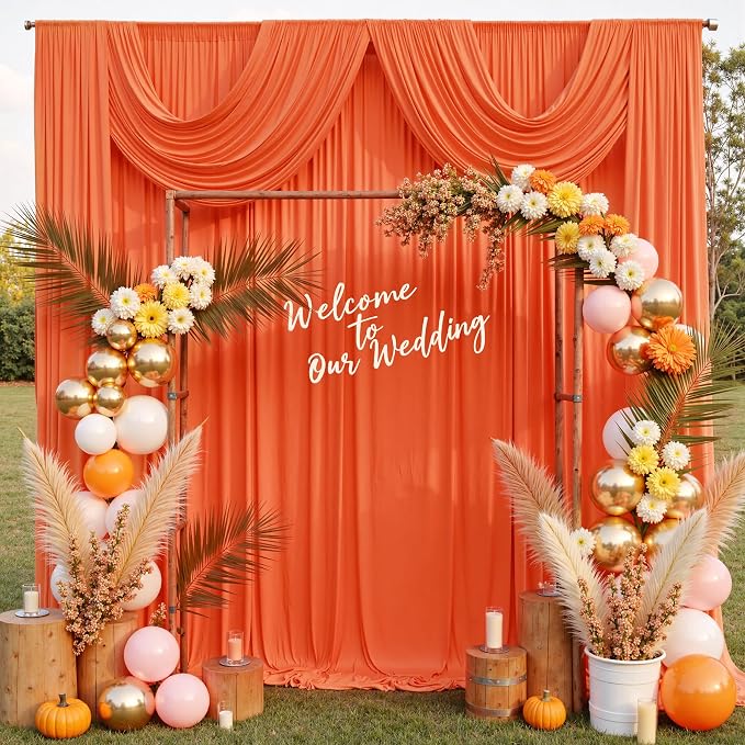 20 ft x 10 ft Wrinkle Free Orange Backdrop Curtain for Parties, 4 Panels 10ft Polyester Orange Photo Backdrop Drapes for Graduation Birthday Wedding Party Stage Curtains by Outpain