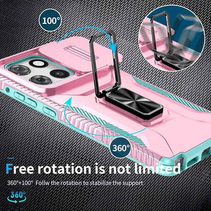 for Moto G Stylus 2025 Case,with Sliding Camera Lens Cover,HD Screen Protector,360° Rotating Kickstand, Military-Grade Shockproof Protective Cover for Motorola G Stylus 5G 2025,Pink+Turquoise - Image 5