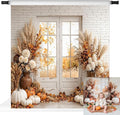 Kate Fall Photography Backdrops Autumn Harvest Pumpkin White Brick Wall Boho Theme Photography Props, 8x8ft by KateBackdropforPhotography