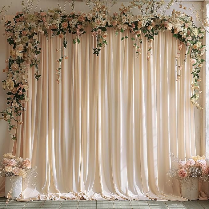10x10ft Wrinkle Free Backdrop Curtain for Parties Soft Fabric Drapes Wedding Cream Curtain Backdrop for Birthday Party Decorations Background for Photography 5x10ft,2 Panels - Image 6