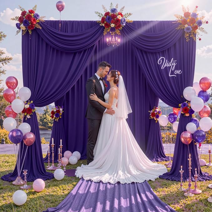 10 ft x 8 ft Wrinkle Free Purple Backdrop Curtain for Parties, Polyester Purple Photo Backdrop Drapes for Wedding Birthday Party Baby Shower,5ft x 8ft,2 Panels - Image 3