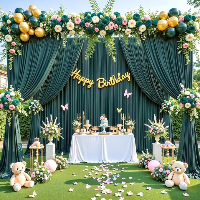 Hunter Green Backdrop Curtain for Parties Wrinkle Free Dark Green Photo Curtains Backdrop Drapes Fabric Decoration for Baby Shower Birthday Party Photography 5ft x 8ft,2 Panels - Image 2