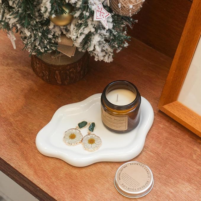 CCINPPY Ceramic Cloud Jewelry Tray Trinket Dish Key Bowl Nightstand Decor | Decorative Small Desk Tray Jewelry Plate Key Holder Bowl Cute Bedroom Room Decor Aesthetic, Gift for Women, White, Medium - Image 6
