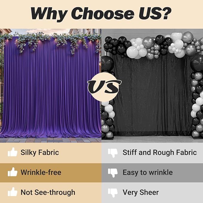 16ftx10ft Wrinkle Free Purple Backdrop Curtain - 10 Feet Photography Backdrop Drapes, Silky Polyester Back Drop Cloth for Wedding Baby Shower Balloon Arch Background - Image 7