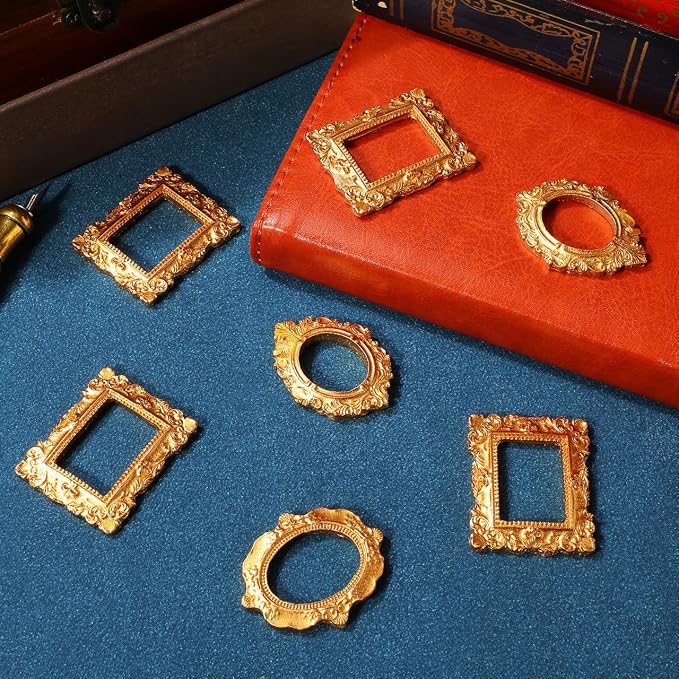 Balacoo 15 Pcs Miniature Photo Frames Mini House Picture Frame Accessories | Resin Antique Baroque Dollhouse Decor, Miniature Picture Frames for Dollhouse DIY Crafts, Jewelry Display, Phone Case 3 Style - Image 9